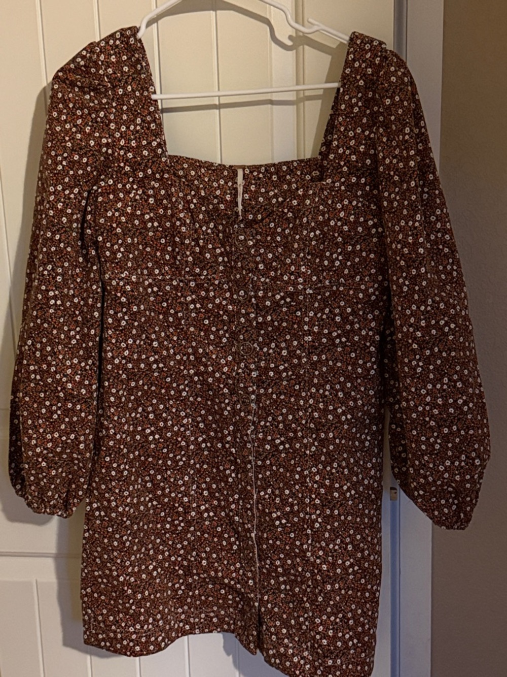 Free People Brown Floral Button-Front Mini Dress